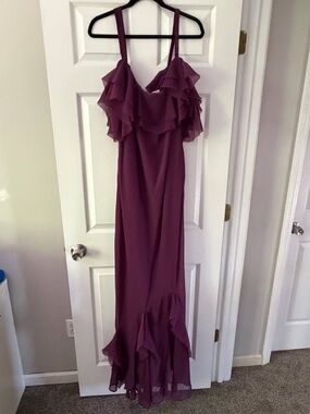 ASOS Curve Curve Ruffle Off The Shoulder Maxi Dress in Aubergine/US 22
